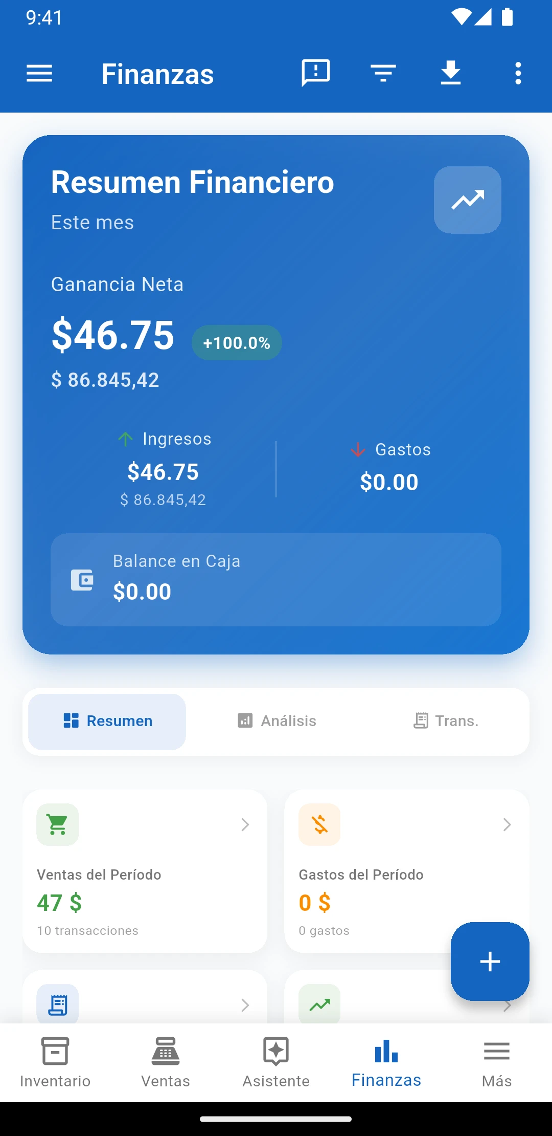 Resumen financiero de IUNCI con la ganancia neta del mes