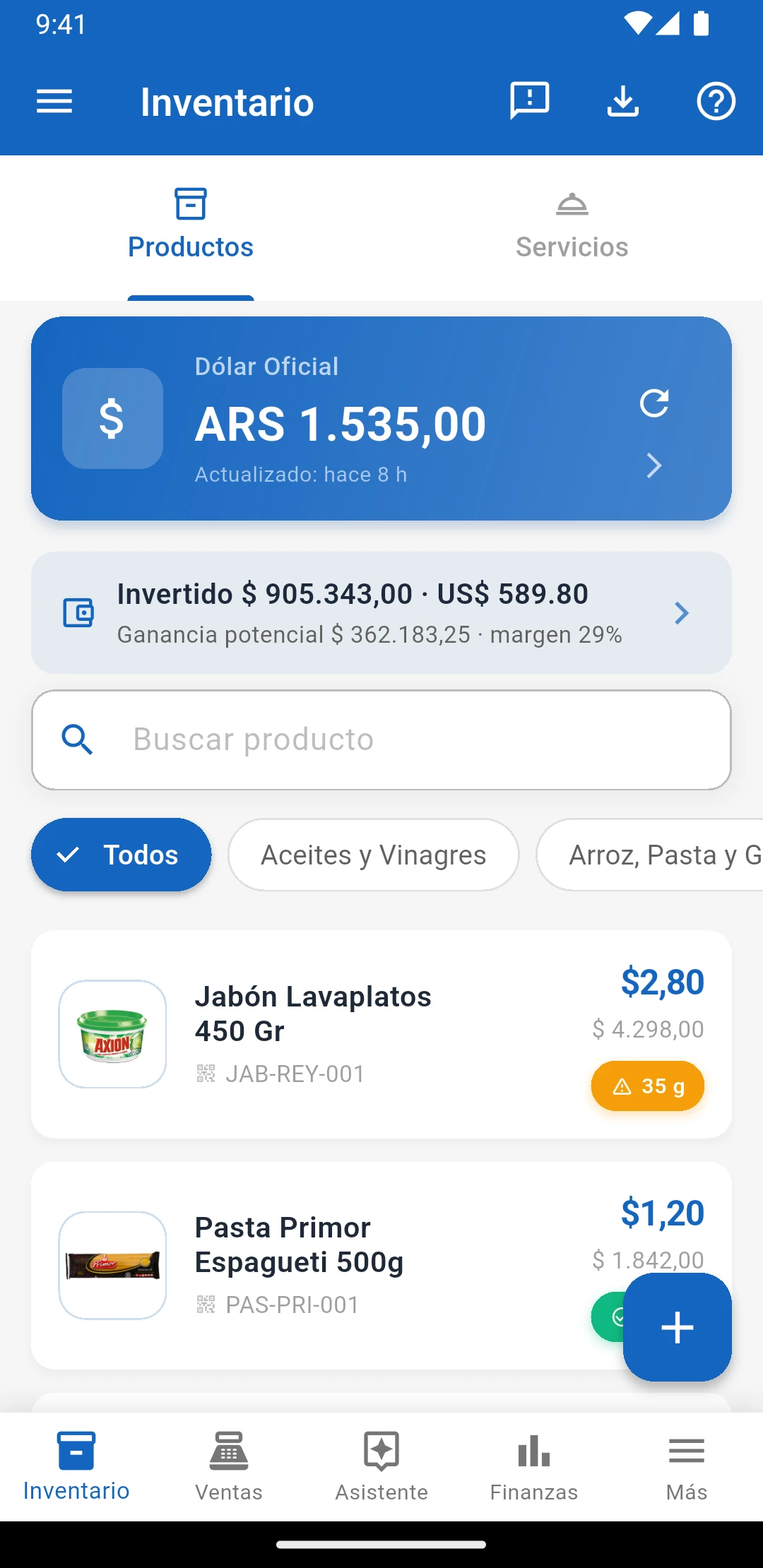 Inventario de IUNCI con el capital invertido y la ganancia potencial