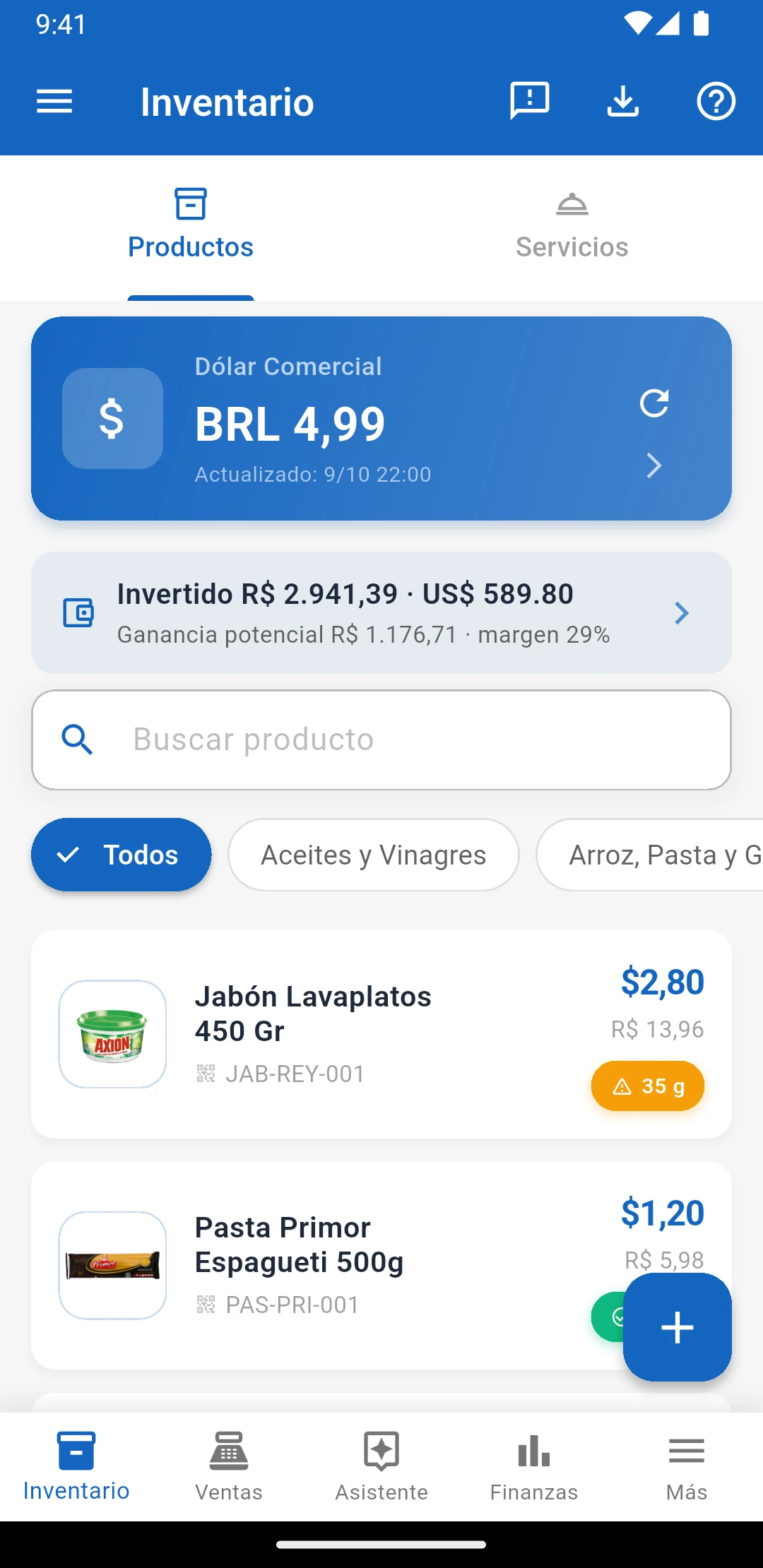 Inventario de IUNCI con el capital invertido y la ganancia potencial