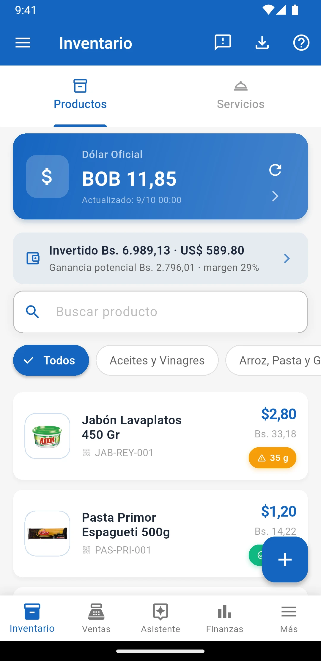 Inventario de IUNCI con el capital invertido y la ganancia potencial