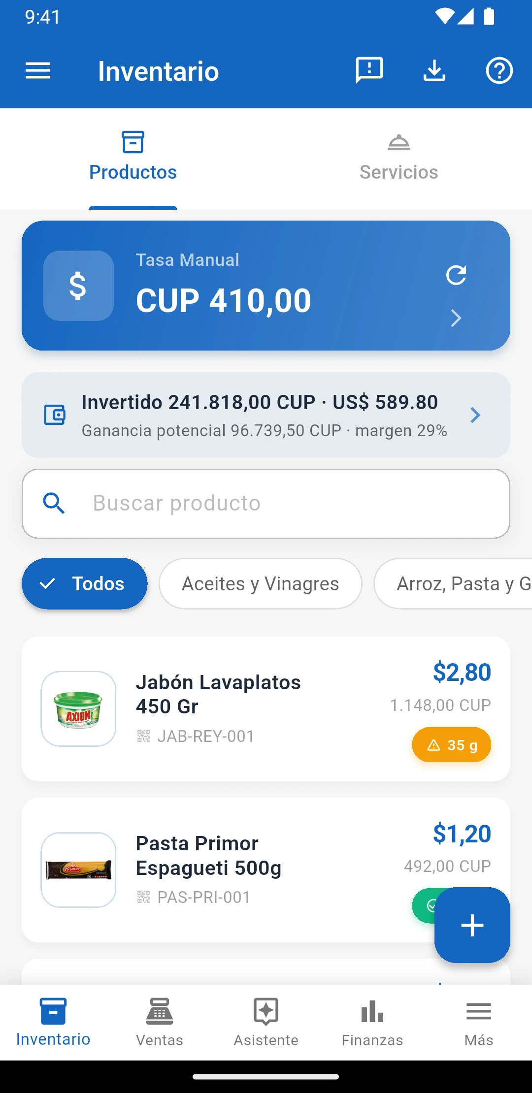 Inventario de IUNCI con el capital invertido y la ganancia potencial