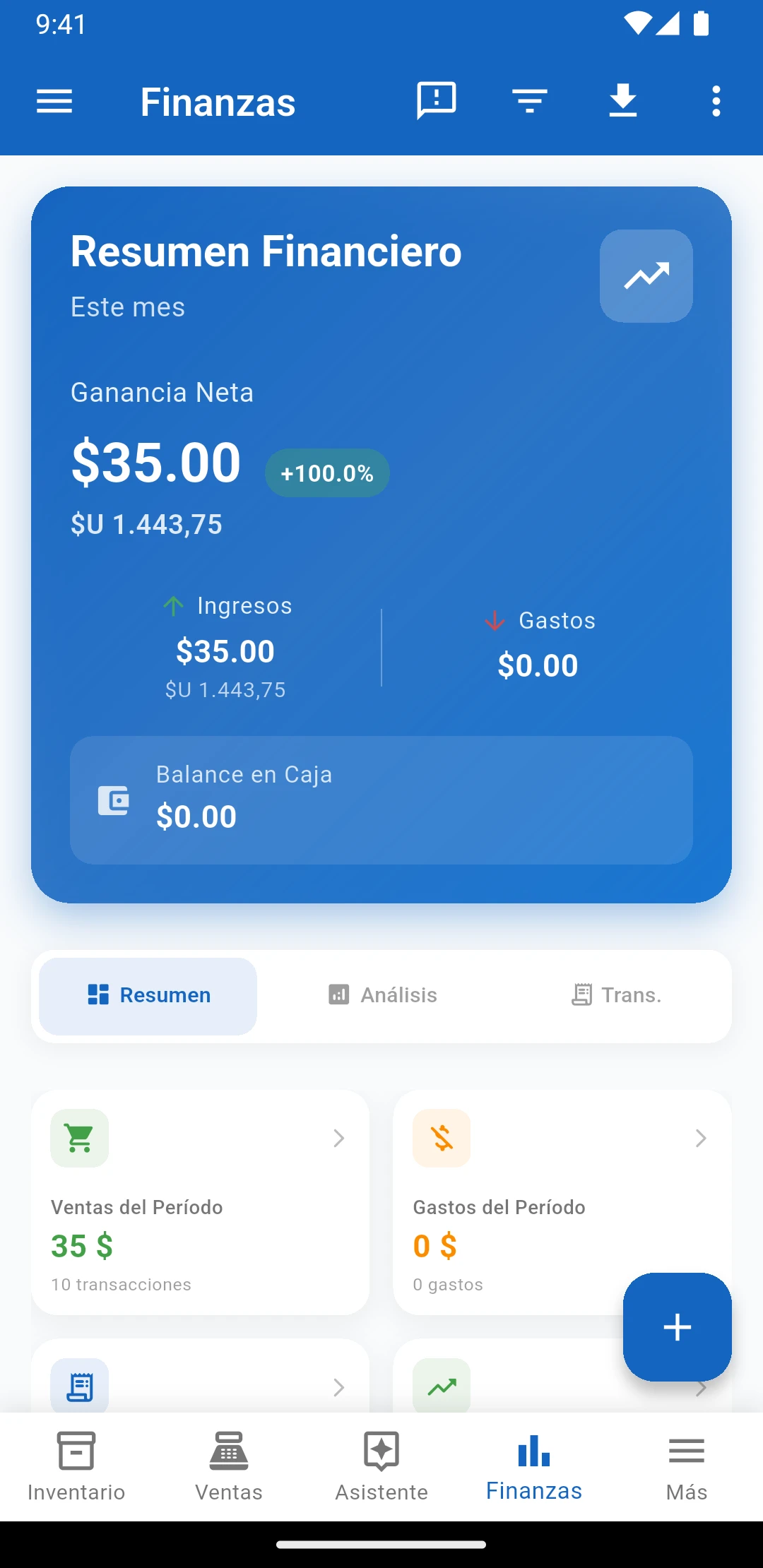 Resumen financiero de IUNCI con la ganancia neta del mes